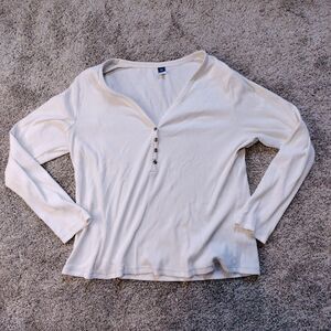 Women's Old Navy Henley Rib-Knit Ivory Cream Fitted Long Sleeve Top Sz 2XL